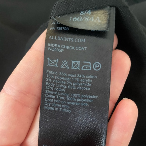 AllSaints Plaid Wool Overcoat, Size 4, Excellent Condition - Picture 8 of 8